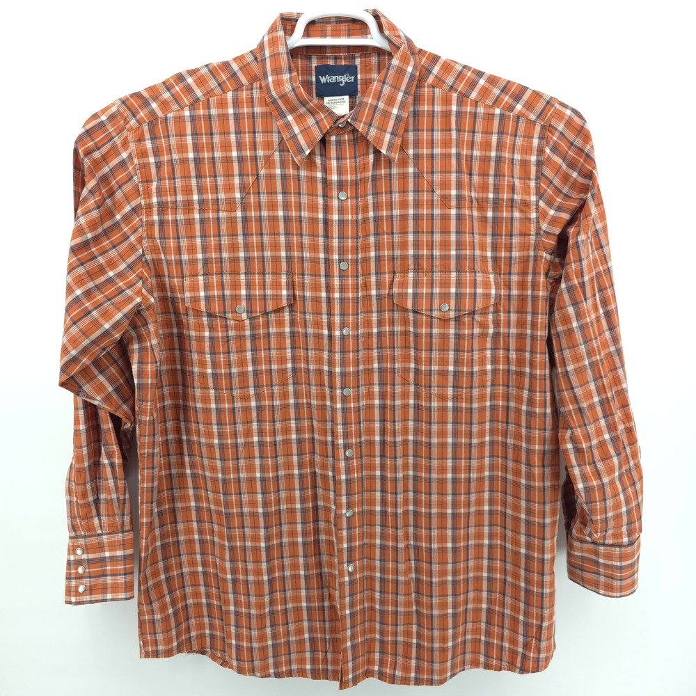 Wrangler Mens 2XLT Plaid Multicolor Western Shirt Long Sleeve Pearl Snap Cowboy - Picture 2 of 7